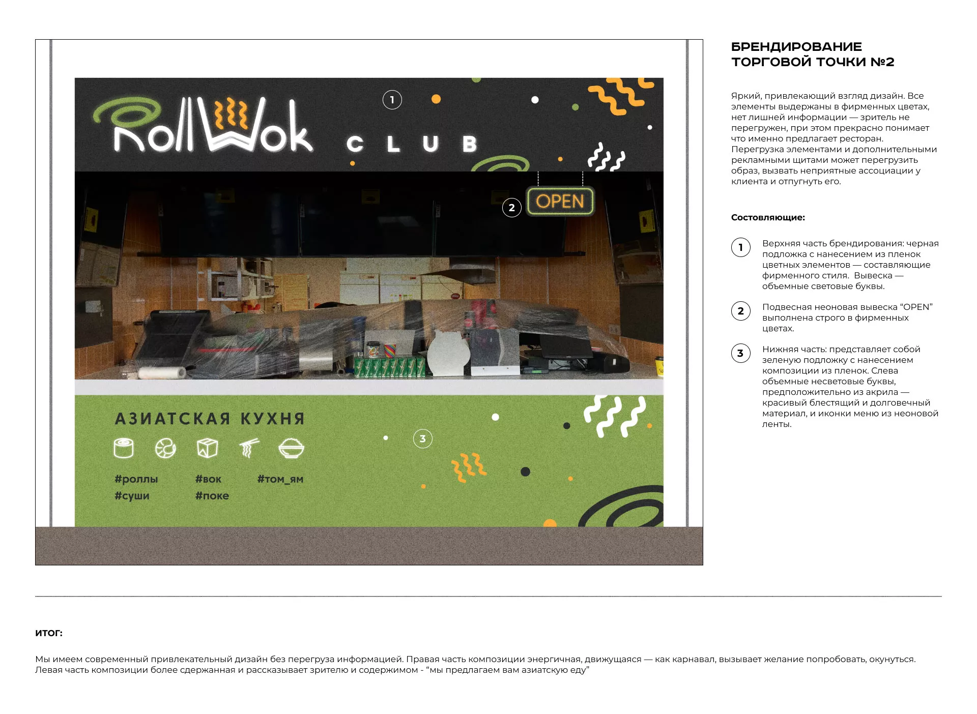 Брендирование торговых точек суши-бара «Roll Wok Club» в Горняке